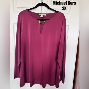 Michael Kors Women's Magenta Blouse with Keyhole Detail